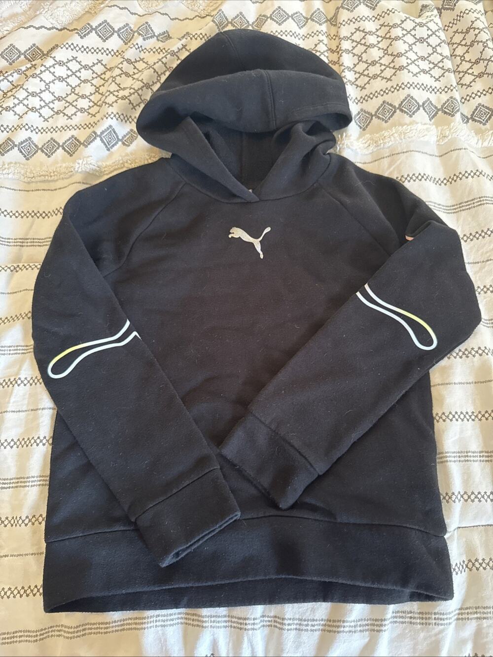 PUMA Girls Hoodie Athletic Sweatshirt With Hood Fleece Black Size M EUC